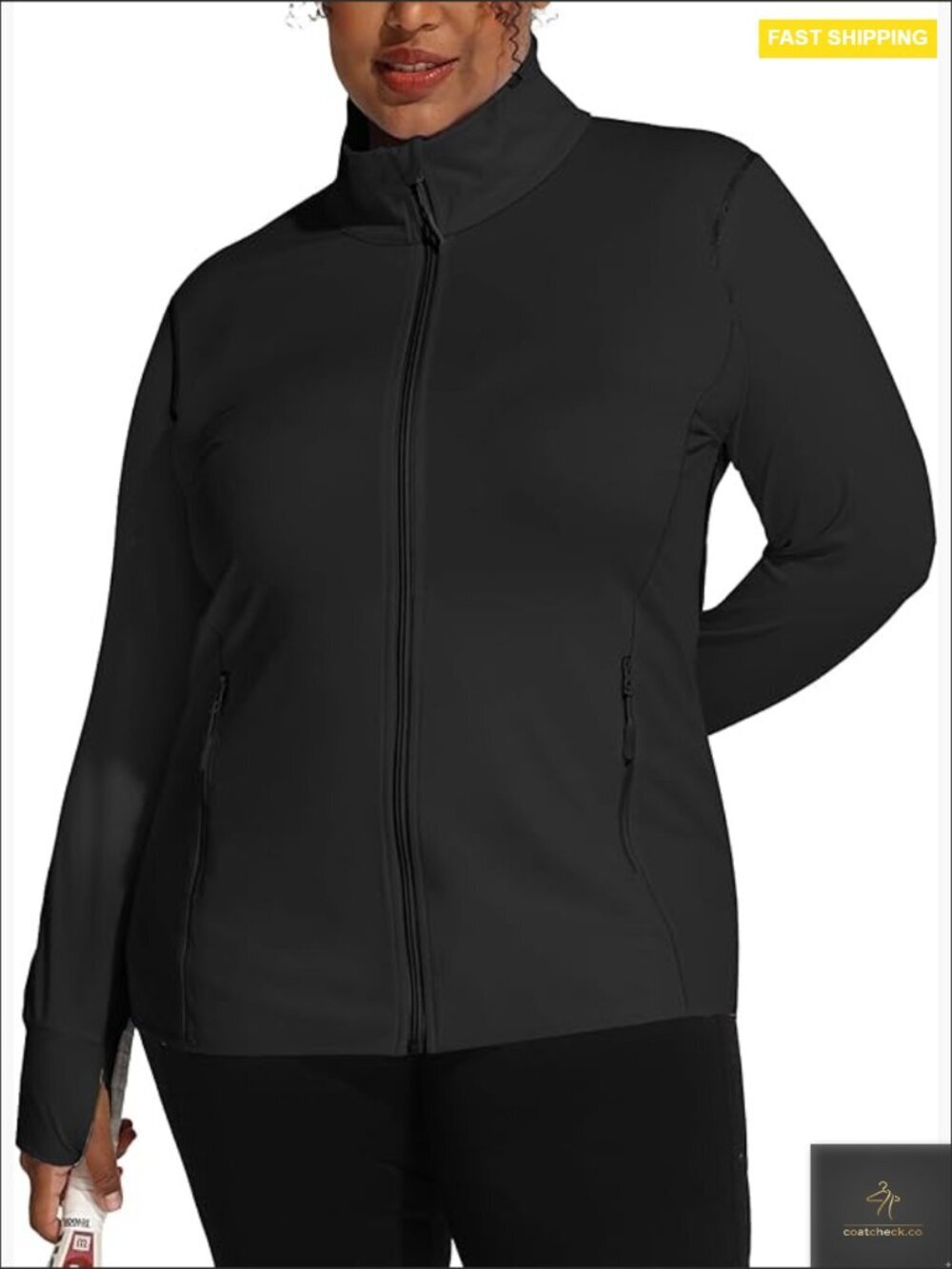 Plus Size Zip Up Lightweight Track Jacket with Thumb Holes